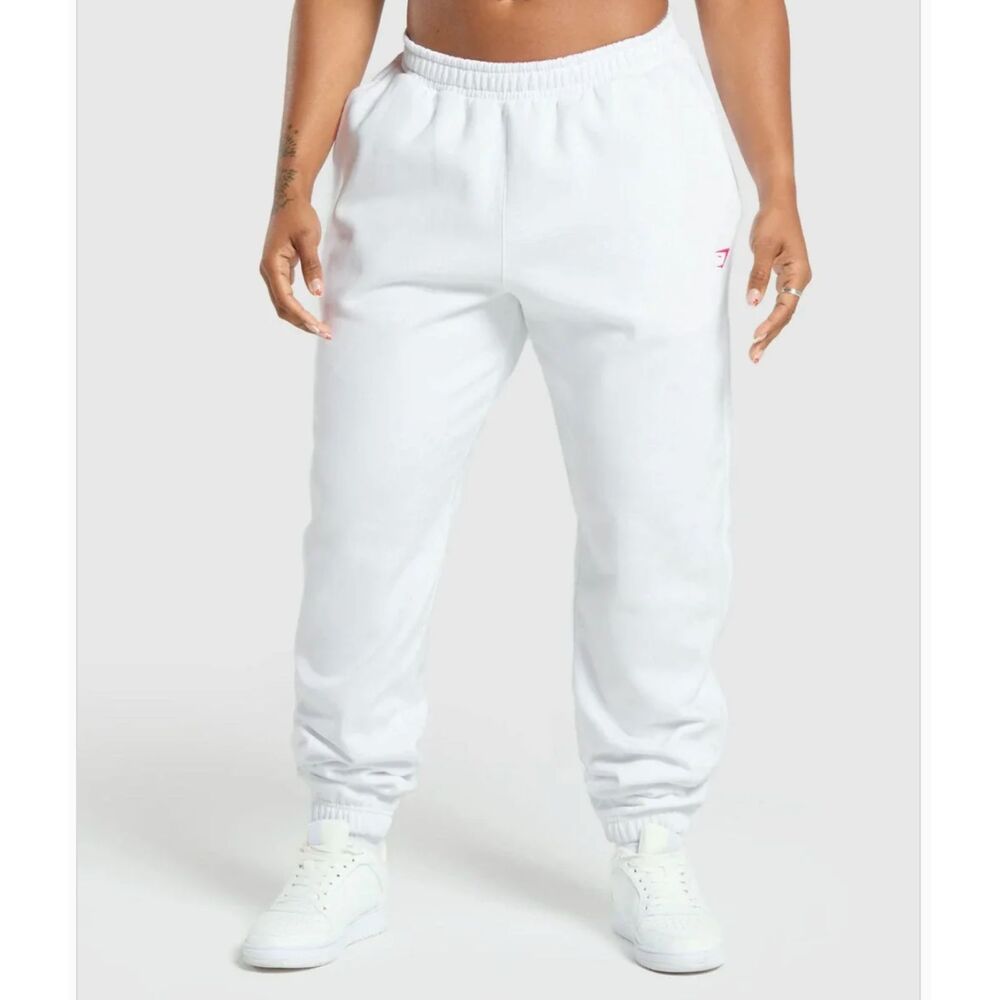 Women Gymshark Barbell Hearts Oversized Joggers White Size Extra Small Athletic